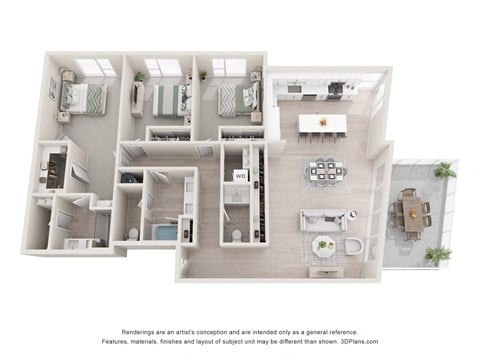 Floor plan for 3 beds, 2.5 baths, 1822 sqft